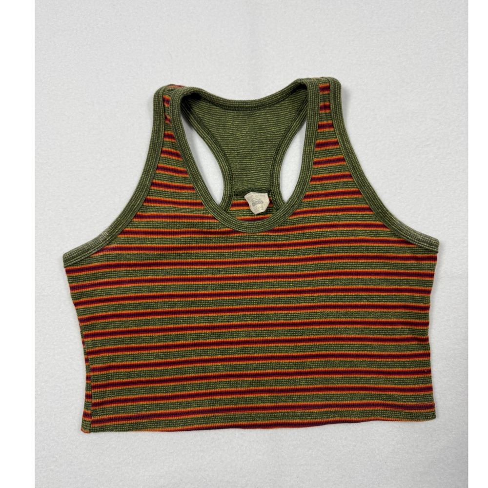 Retro Striped Brandy Melville Racerback Crop Top Womens Small Green Orange Red